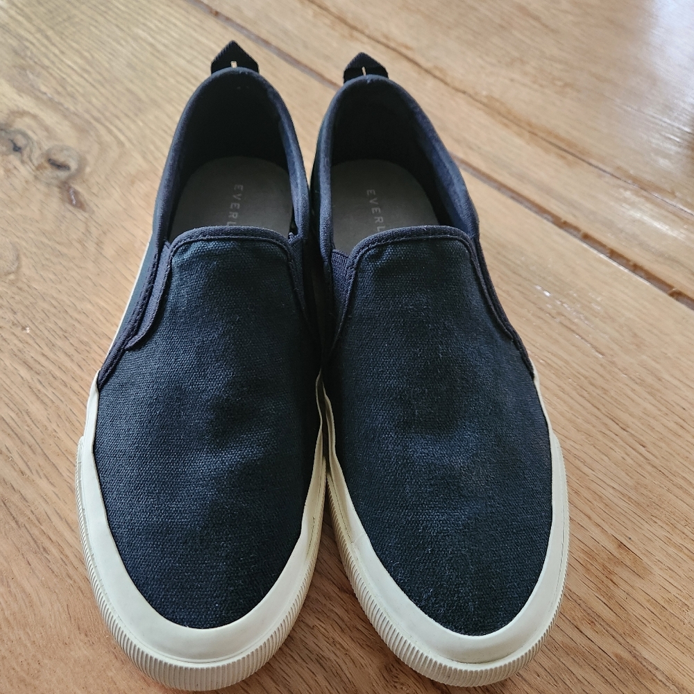 Everlane Black Canvas Slip-On Shoes Organic Womens Size 7 Mens 5.5 Unisex - Picture 5 of 10